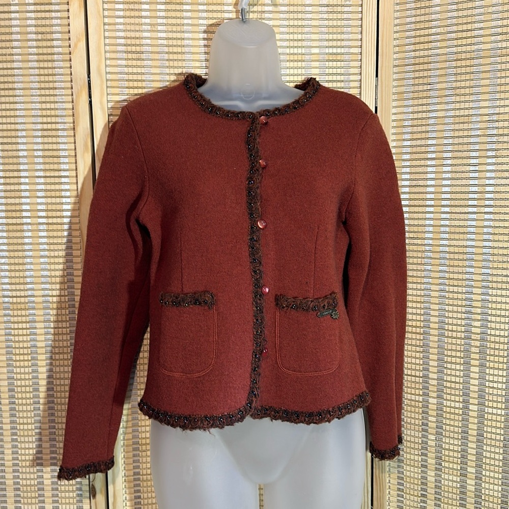 Mat Collection Orange Brown Beaded Cropped Pure Wool Jacket Blazer Small